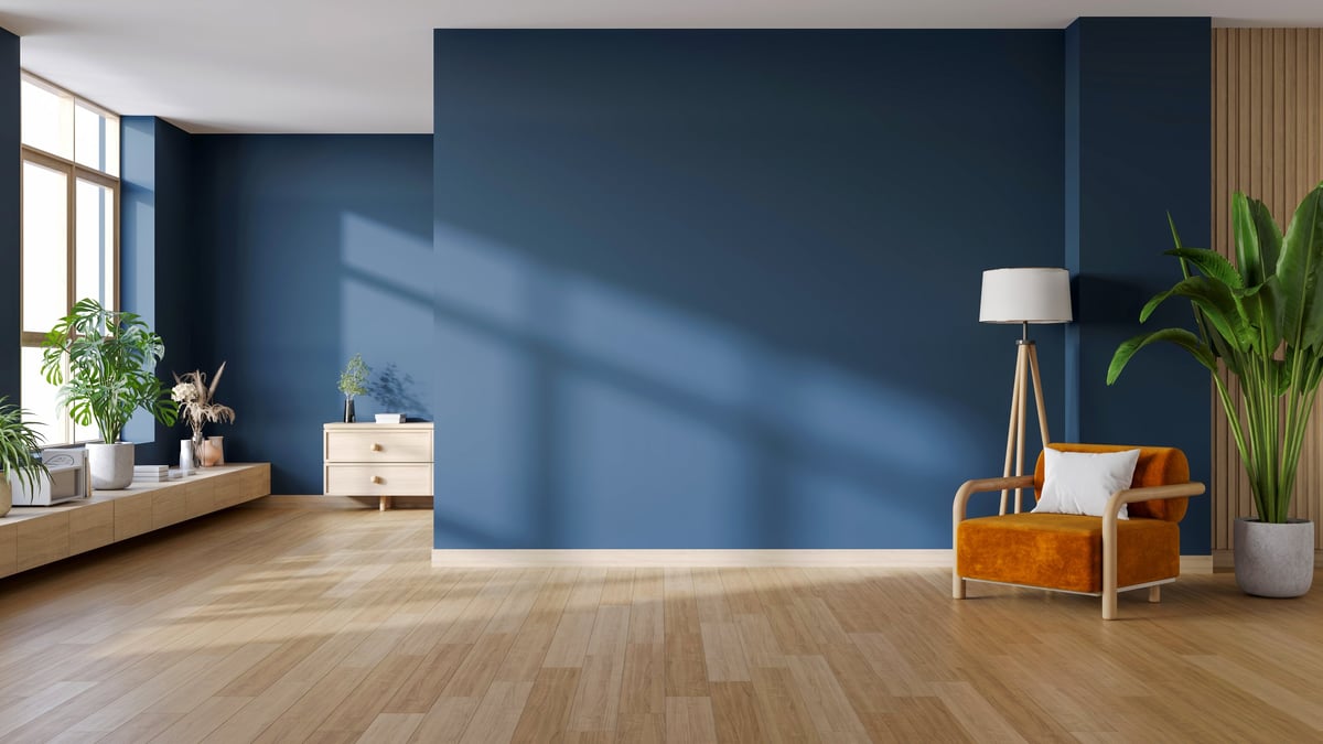 Modern living room with hardwood flooring